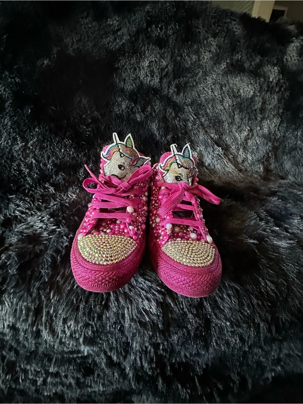 Hot Pink Unicorn ConverseEmbellished Sneakers